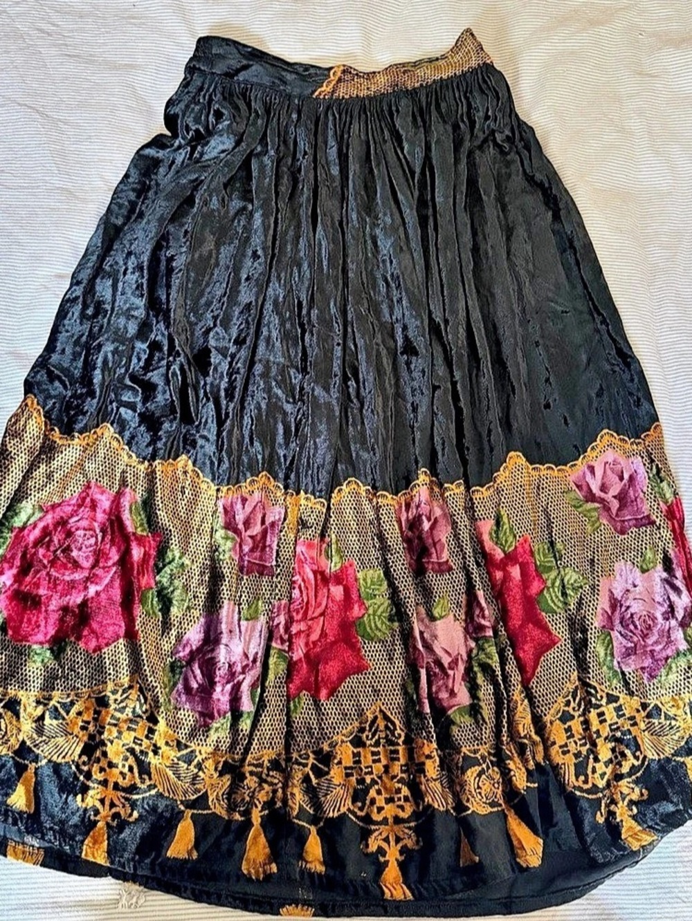 Floral Black & Gold Velvet Skirt